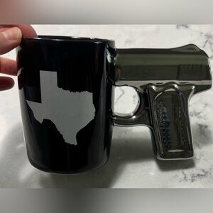 The Gun Mug - Black Coffee Mug Silver Texas w/ Pistol Grip Handle Novelty‎